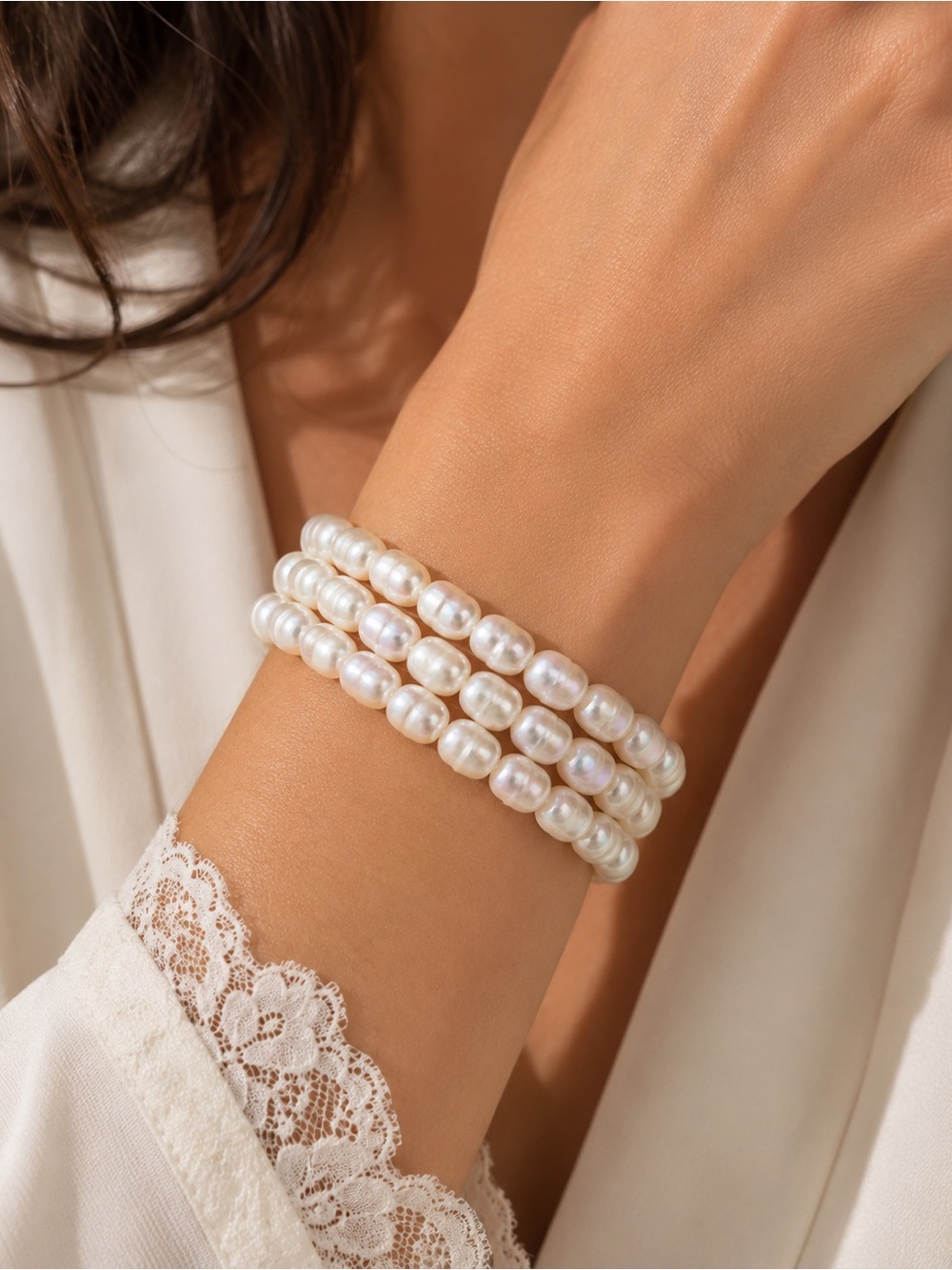 Vintage Freshwater Pearl Coil Wrap Bracelet 3 Strand Cultured Baroque Pearl